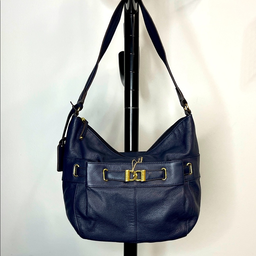 Classic Navy Hobo Shoulder Bag - Leather